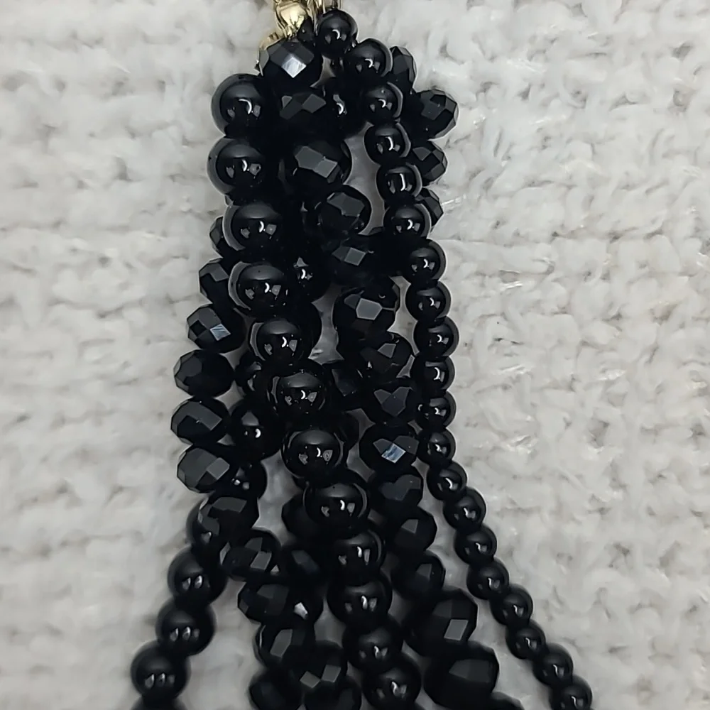 Ann Taylor Loft Elegant Black Beaded Multi Strand Layered Statement Bib Necklace